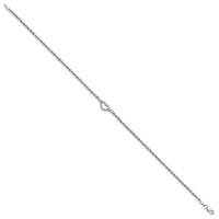 10k White Gold Diamond-cut Rope with Heart 10in Anklet-10ANK153-10