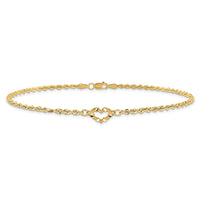 10k Diamond-cut Open Heart Rope 9inch Anklet-10ANK154-9