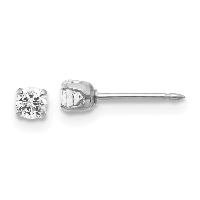 Inverness 14k White Gold 3mm CZ Stud Short Post Earrings-129E-SP