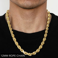 10K 12MM YELLOW GOLD SOLID DC ROPE 16" CHAIN NECKLACE (AVAILABLE IN LENGTHS 7" - 30")