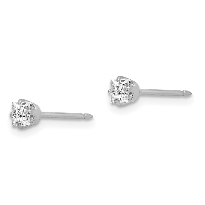 Inverness 14k White Gold 3mm Square CZ Post Earrings-130E