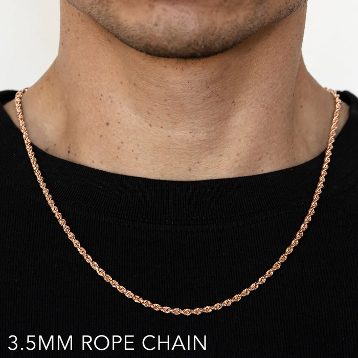 10K 3.5MM ROSE GOLD SOLID DC ROPE 20" CHAIN NECKLACE (AVAILABLE IN LENGTHS 7" - 30")