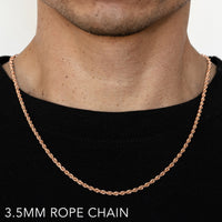 10K 3.5MM ROSE GOLD SOLID DC ROPE 26" CHAIN NECKLACE (AVAILABLE IN LENGTHS 7" - 30")