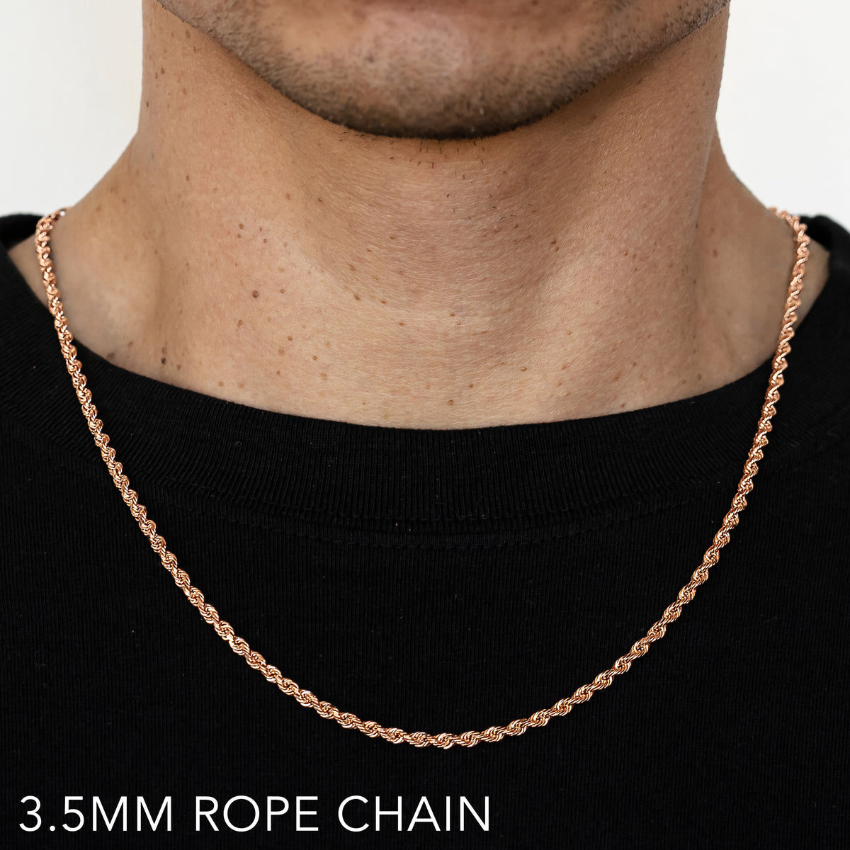 10K 3.5MM ROSE GOLD SOLID DC ROPE 16" CHAIN NECKLACE (AVAILABLE IN LENGTHS 7" - 30")