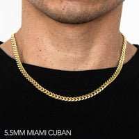 14K 5.5MM YELLOW GOLD HOLLOW MIAMI CUBAN 22" CHAIN NECKLACE (AVAILABLE IN LENGTHS 7" - 30")