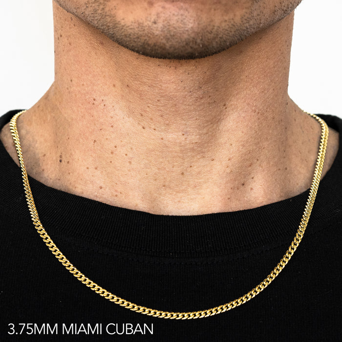 14K 3.75MM YELLOW GOLD HOLLOW MIAMI CUBAN 18" CHAIN NECKLACE (AVAILABLE IN LENGTHS 7" - 30")