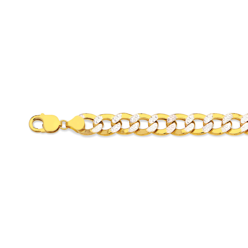 10K 11MM YELLOW GOLD HOLLOW PAVE CURB 8.5" CHAIN BRACELET (AVAILABLE IN LENGTHS 7" - 30")