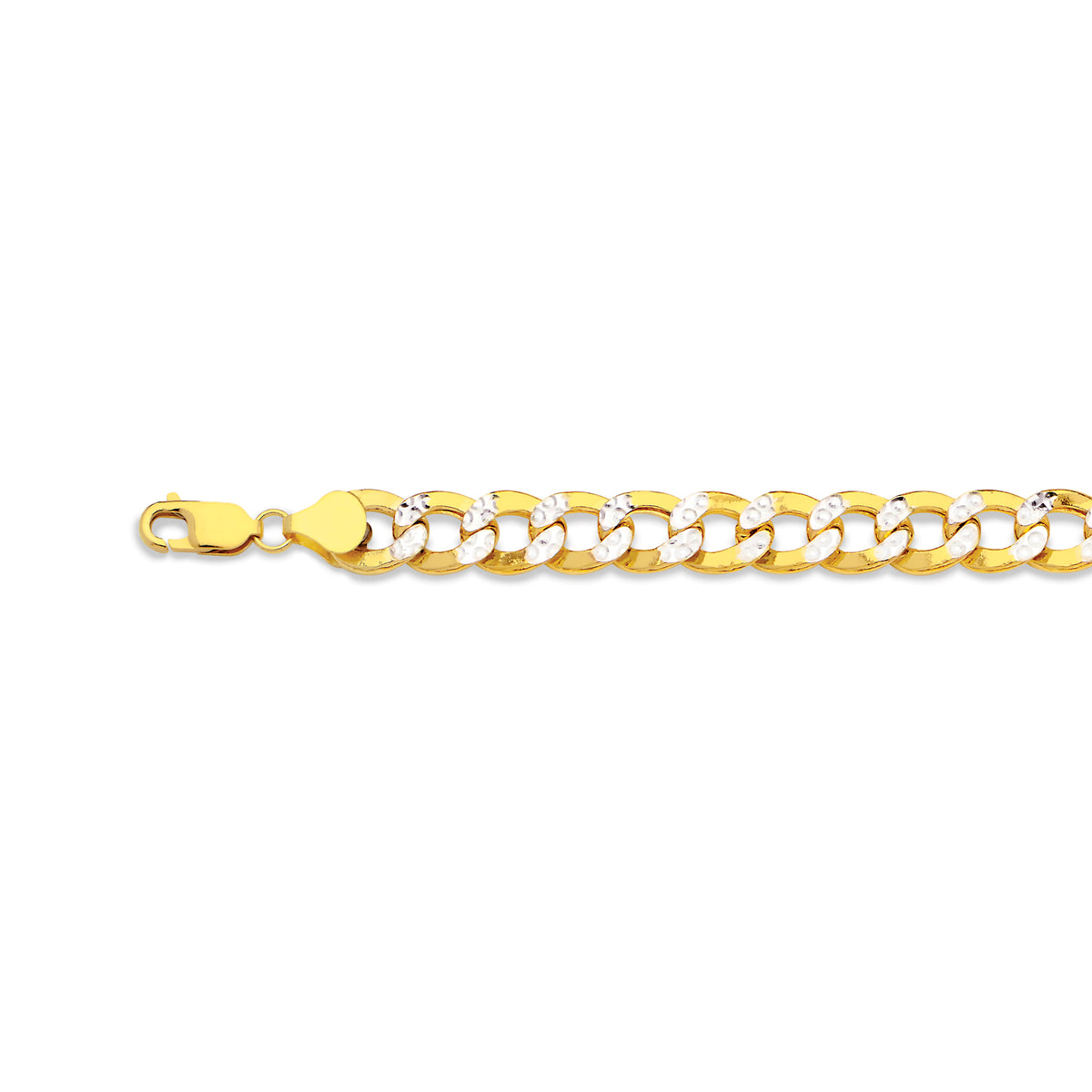 10K 9MM YELLOW GOLD HOLLOW PAVE CURB 7" CHAIN BRACELET (AVAILABLE IN LENGTHS 7" - 30")