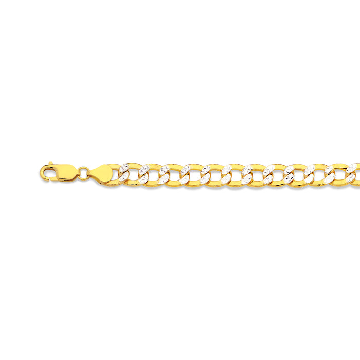 10K 7.5MM YELLOW GOLD HOLLOW PAVE CURB 8" CHAIN BRACELET (AVAILABLE IN LENGTHS 7" - 30")