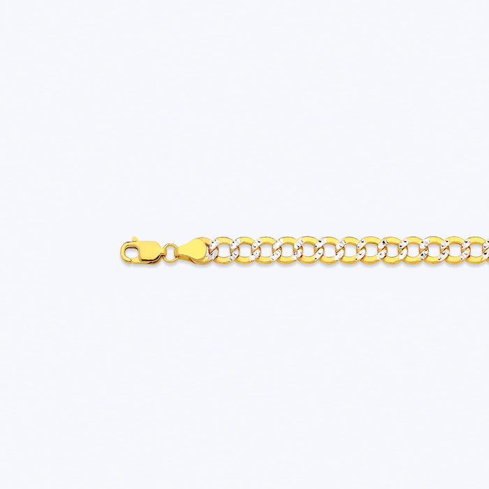 14K 5.5MM YELLOW GOLD HOLLOW PAVE CURB 16" CHAIN NECKLACE (AVAILABLE IN LENGTHS 7" - 30")