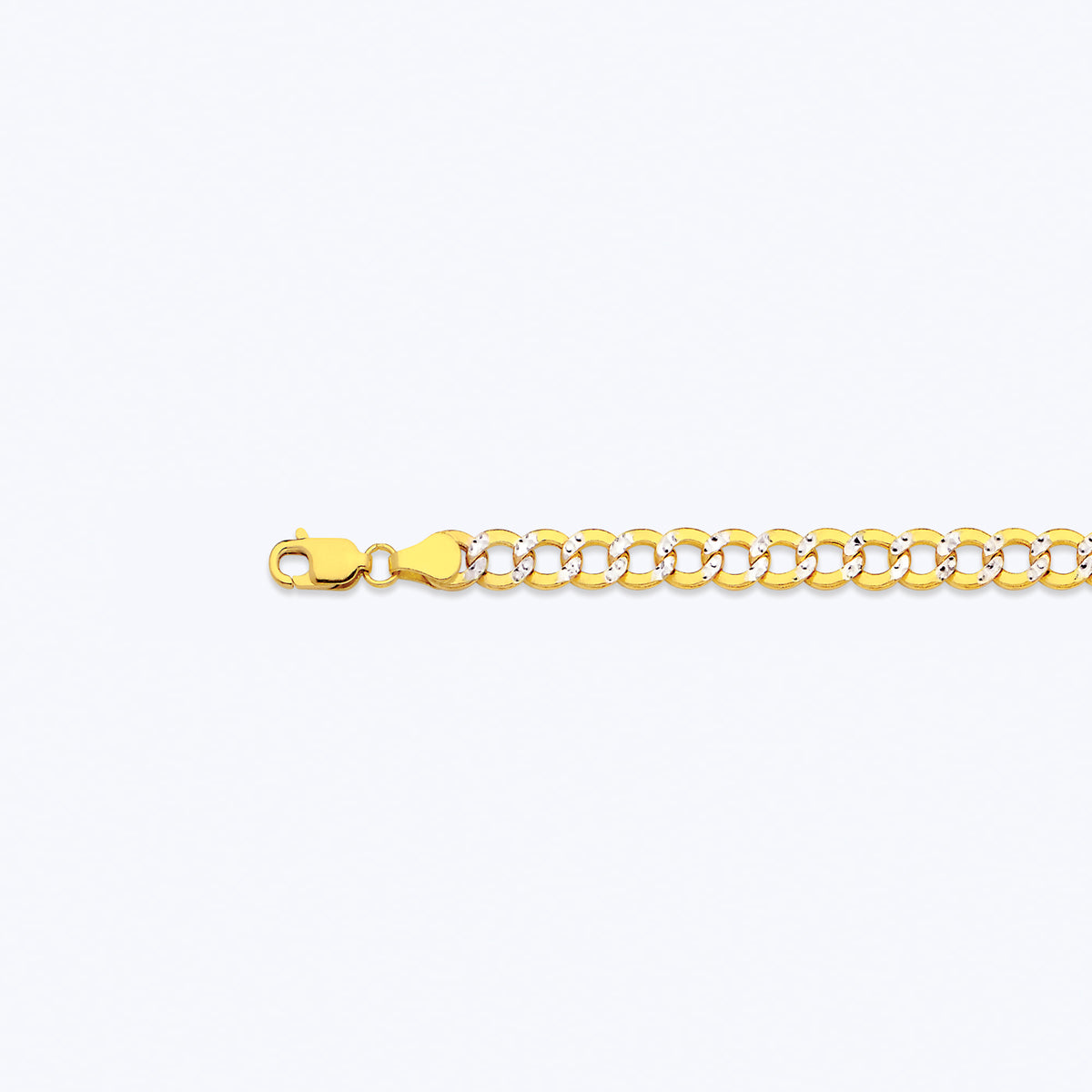 10K 5.5MM YELLOW GOLD HOLLOW PAVE CURB 8.5" CHAIN BRACELET (AVAILABLE IN LENGTHS 7" - 30")