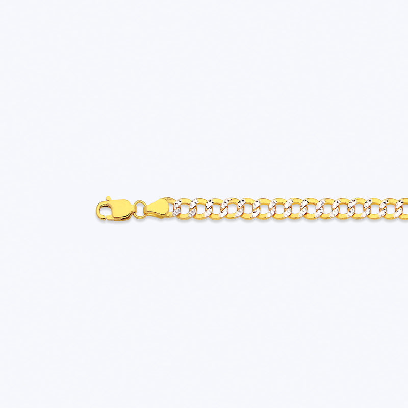 14K 4.5MM YELLOW GOLD HOLLOW PAVE CURB 20" CHAIN NECKLACE (AVAILABLE IN LENGTHS 7" - 30")