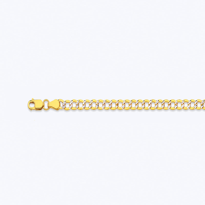 14K 3.5MM YELLOW GOLD HOLLOW PAVE CURB 16" CHAIN NECKLACE (AVAILABLE IN LENGTHS 7" - 30")