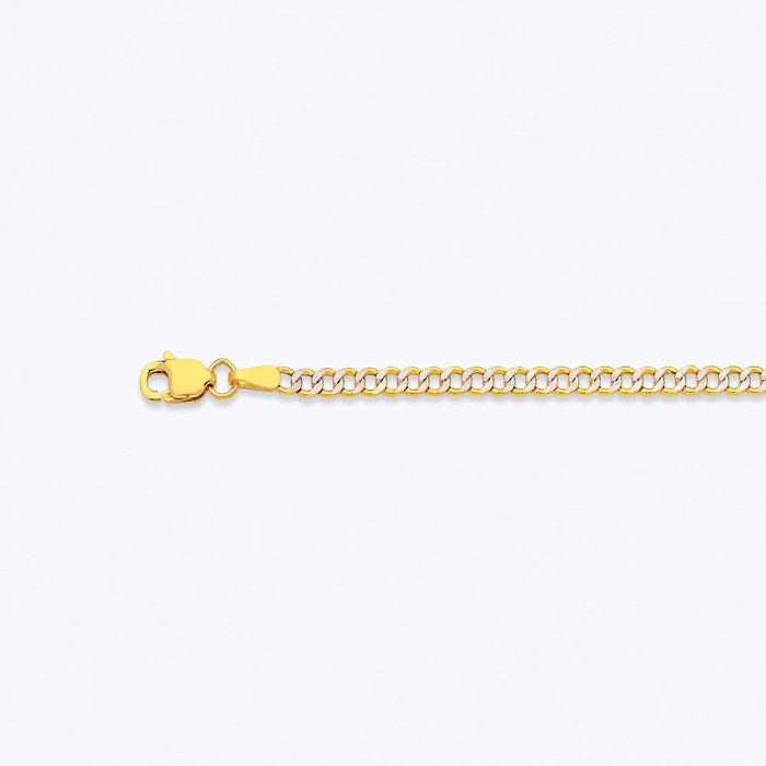 14K 2.5MM YELLOW GOLD HOLLOW PAVE CURB 16" CHAIN NECKLACE (AVAILABLE IN LENGTHS 7" - 30")