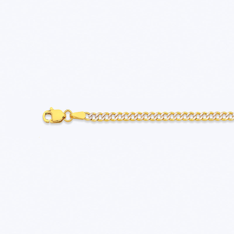 14K 2.5MM YELLOW GOLD HOLLOW PAVE CURB 16" CHAIN NECKLACE (AVAILABLE IN LENGTHS 7" - 30")