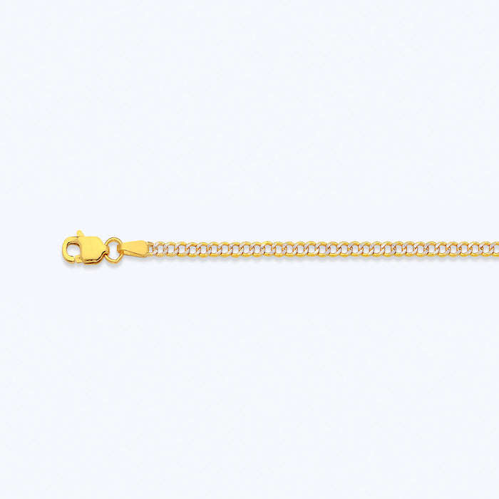 14K 2MM YELLOW GOLD HOLLOW PAVE CURB 18" CHAIN NECKLACE (AVAILABLE IN LENGTHS 7" - 30")