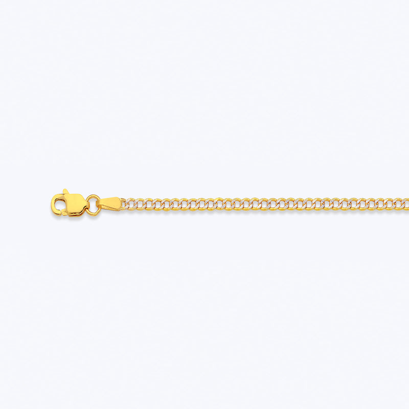 14K 2MM YELLOW GOLD HOLLOW PAVE CURB 18" CHAIN NECKLACE (AVAILABLE IN LENGTHS 7" - 30")