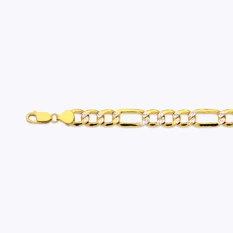 10K YELLOW GOLD HOLLOW PAVE FIGARO BRACELET