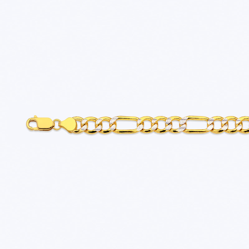 10K 7.5MM YELLOW GOLD HOLLOW PAVE FIGARO 28" CHAIN NECKLACE (AVAILABLE IN LENGTHS 7" - 30")