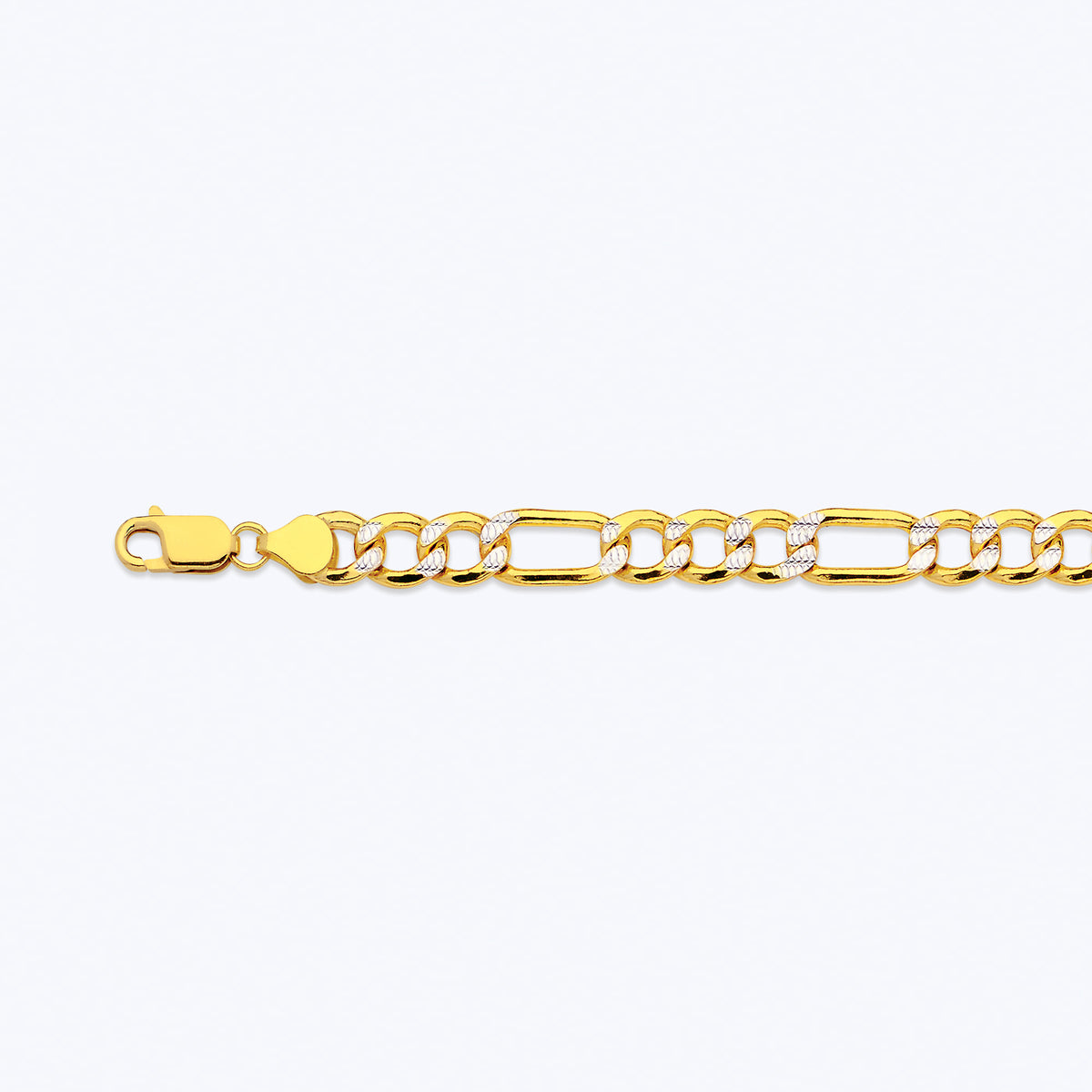 14K 7.5MM YELLOW GOLD HOLLOW PAVE FIGARO 8" CHAIN BRACELET (AVAILABLE IN LENGTHS 7" - 30")