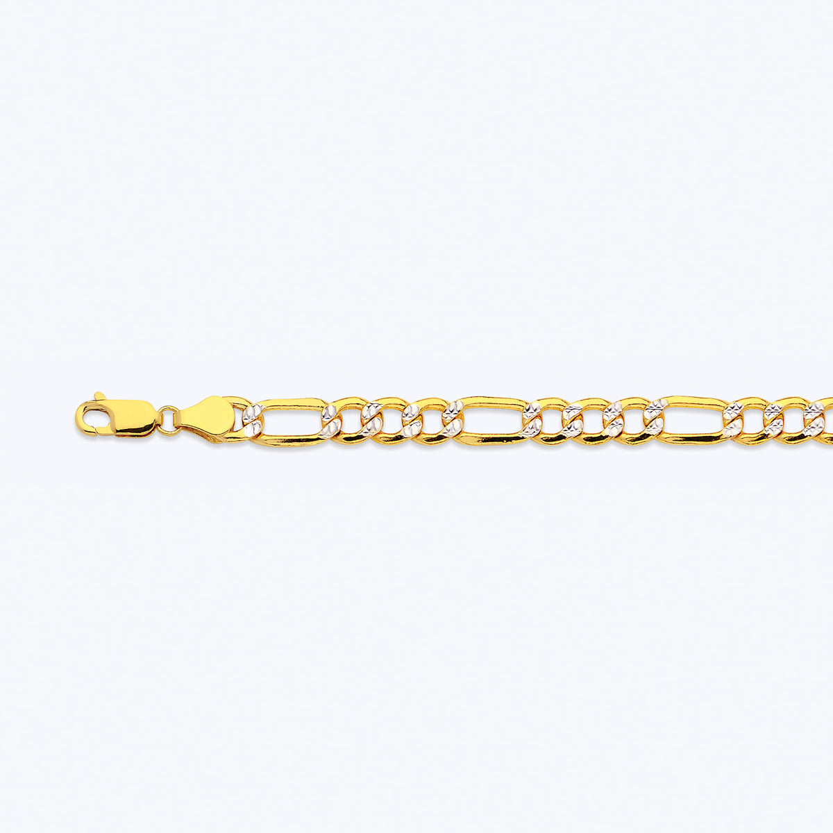14K 6.5MM YELLOW GOLD HOLLOW PAVE FIGARO 8" CHAIN BRACELET (AVAILABLE IN LENGTHS 7" - 30")