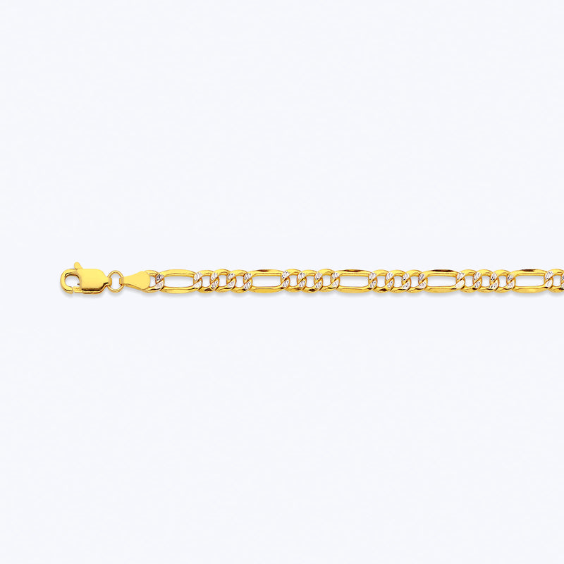 14K 4.5MM YELLOW GOLD HOLLOW PAVE FIGARO 18" CHAIN NECKLACE (AVAILABLE IN LENGTHS 7" - 30")