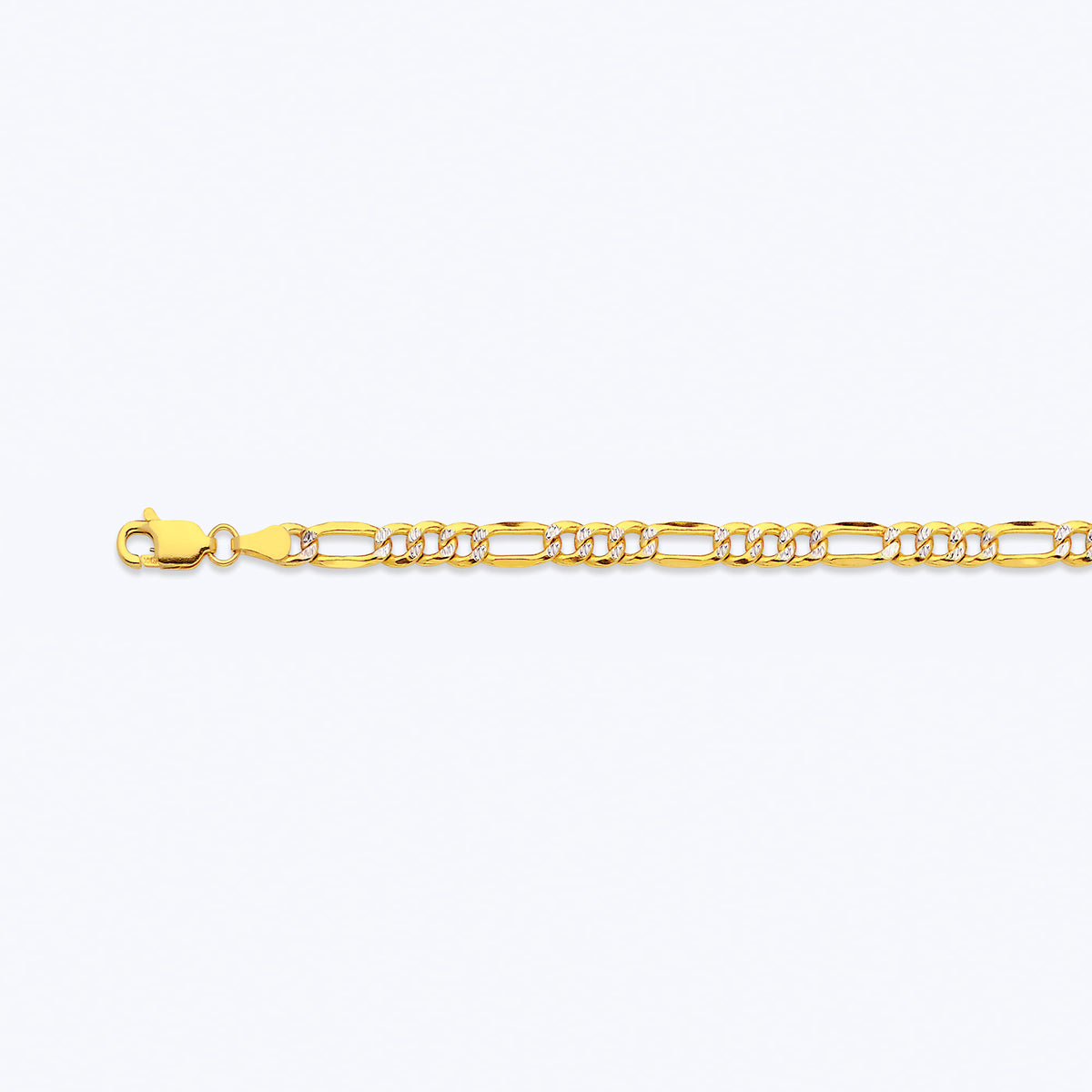 14K 4.5MM YELLOW GOLD HOLLOW PAVE FIGARO 9" CHAIN BRACELET (AVAILABLE IN LENGTHS 7" - 30")