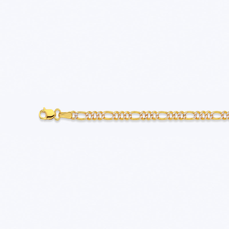 14K 2.5MM YELLOW GOLD HOLLOW PAVE FIGARO 22" CHAIN NECKLACE (AVAILABLE IN LENGTHS 7" - 30")