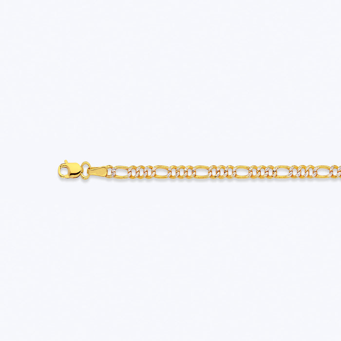 14K 2.5MM YELLOW GOLD HOLLOW PAVE FIGARO 20" CHAIN NECKLACE (AVAILABLE IN LENGTHS 7" - 30")