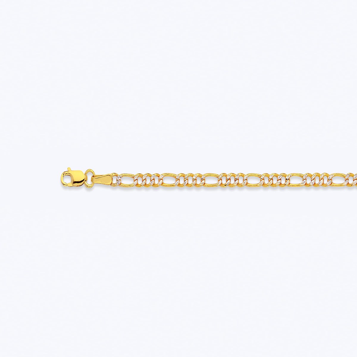 14K 2.5MM YELLOW GOLD HOLLOW PAVE FIGARO 8" CHAIN BRACELET (AVAILABLE IN LENGTHS 7" - 30")