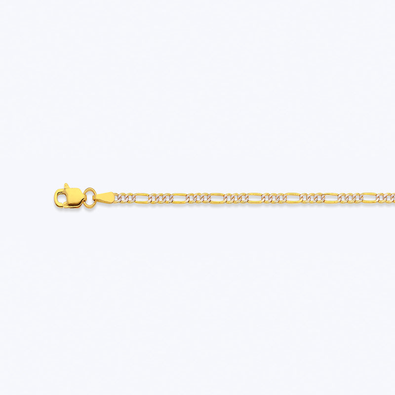 14K 2MM YELLOW GOLD HOLLOW PAVE FIGARO 16" CHAIN NECKLACE (AVAILABLE IN LENGTHS 7" - 30")