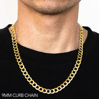 14K 9MM YELLOW GOLD HOLLOW CURB 16" CHAIN NECKLACE (AVAILABLE IN LENGTHS 7" - 30")