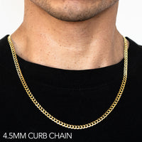 14K 4.5MM YELLOW GOLD HOLLOW CURB 20" CHAIN NECKLACE (AVAILABLE IN LENGTHS 7" - 30")