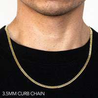 14K 3.5MM YELLOW GOLD HOLLOW CURB 22" CHAIN NECKLACE (AVAILABLE IN LENGTHS 7" - 30")