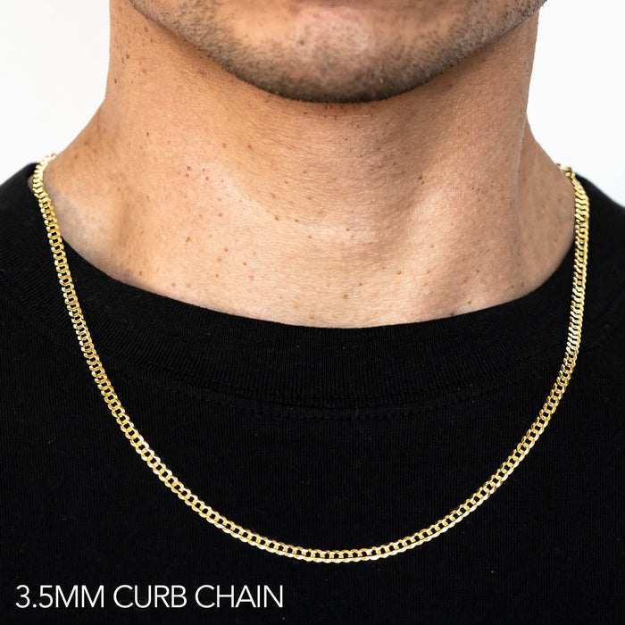 14K 3.5MM YELLOW GOLD HOLLOW CURB 22" CHAIN NECKLACE (AVAILABLE IN LENGTHS 7" - 30")