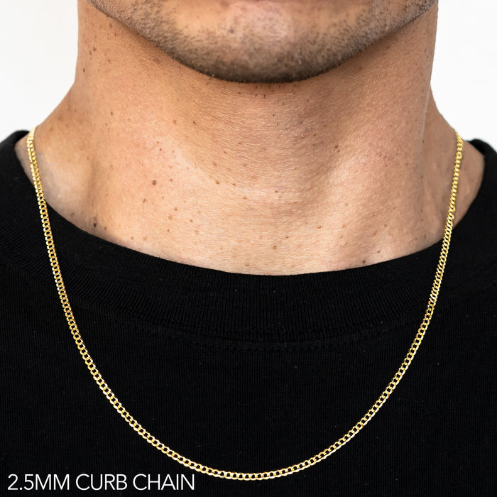 14K 2.5MM YELLOW GOLD HOLLOW CURB 18" CHAIN NECKLACE (AVAILABLE IN LENGTHS 7" - 30")