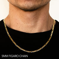 14K 5MM YELLOW GOLD HOLLOW FIGARO 24" CHAIN NECKLACE (AVAILABLE IN LENGTHS 7" - 30")