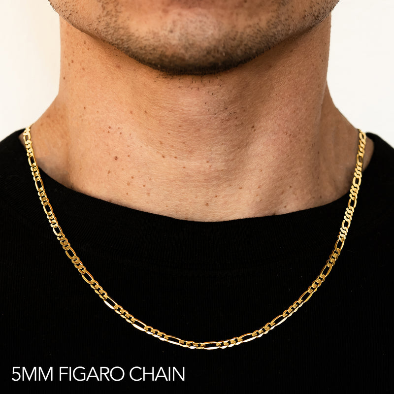 14K 5MM YELLOW GOLD HOLLOW FIGARO 26" CHAIN NECKLACE (AVAILABLE IN LENGTHS 7" - 30")