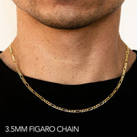 14K 3.5MM YELLOW GOLD HOLLOW FIGARO 16" CHAIN NECKLACE (AVAILABLE IN LENGTHS 7" - 30")