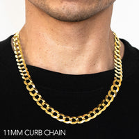 14K 11MM YELLOW GOLD SOLID CURB 30" CHAIN NECKLACE (AVAILABLE IN LENGTHS 7" - 30")