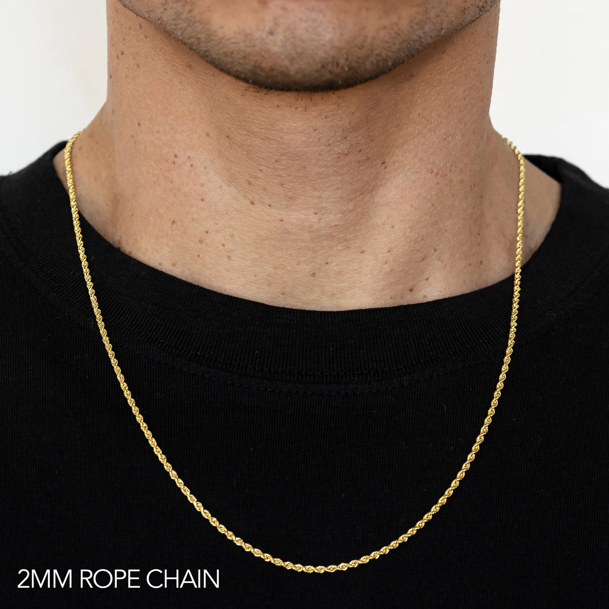 14K 2MM YELLOW GOLD DC HOLLOW ROPE 28" CHAIN NECKLACE (AVAILABLE IN LENGTHS 7" - 30")