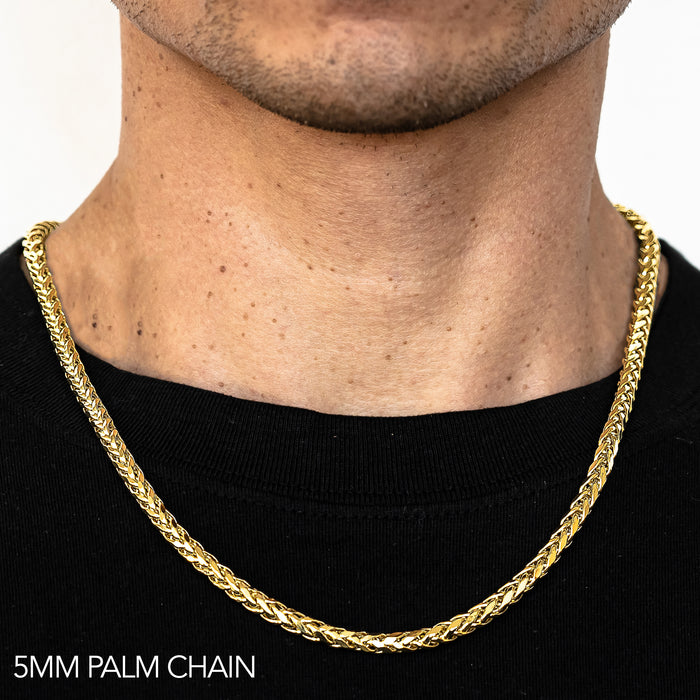 14K 5MM YELLOW GOLD PALM 28" CHAIN NECKLACE (AVAILABLE IN LENGTHS 7" - 30")