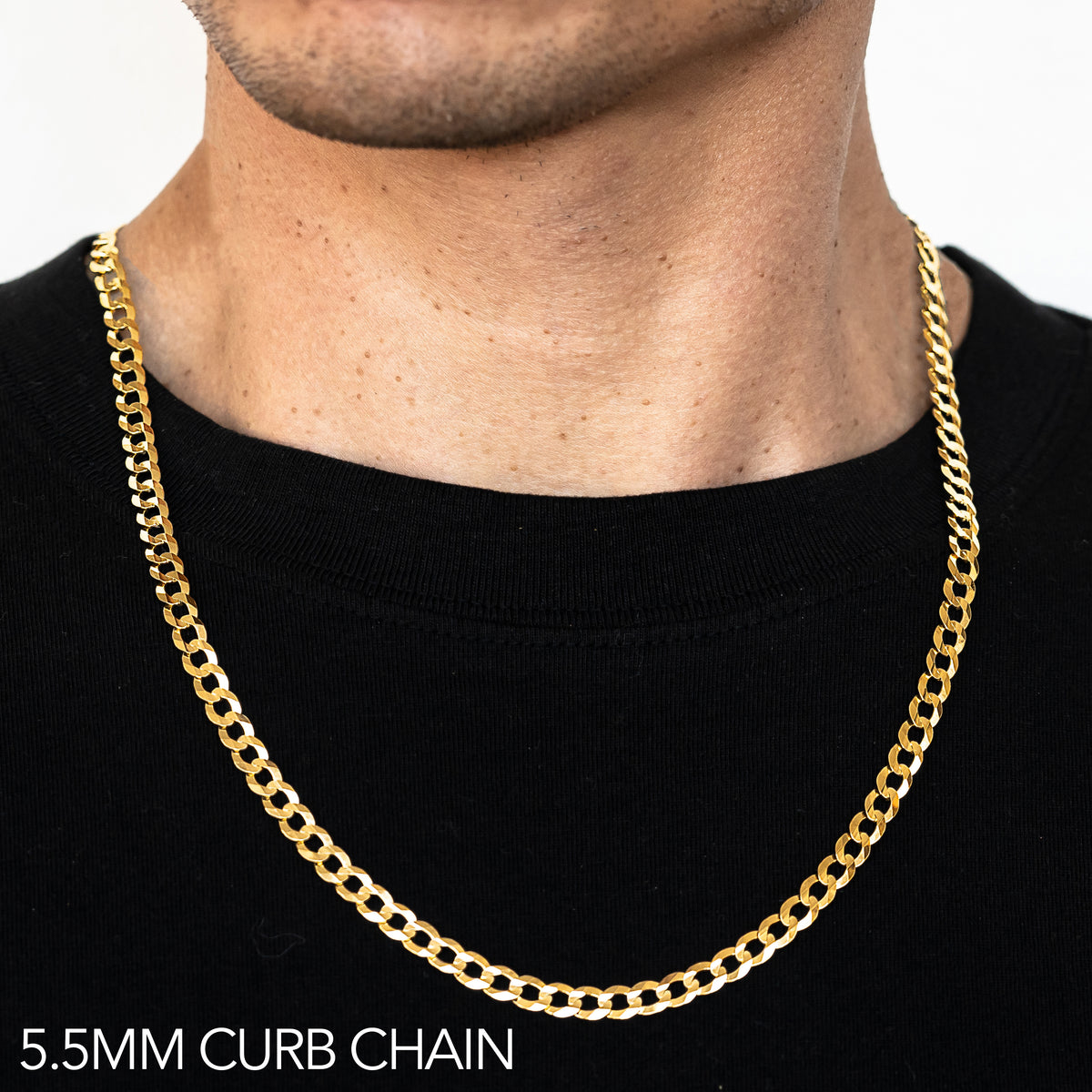 14K 5.5MM YELLOW GOLD SOLID CURB 28" CHAIN NECKLACE (AVAILABLE IN LENGTHS 7" - 30")