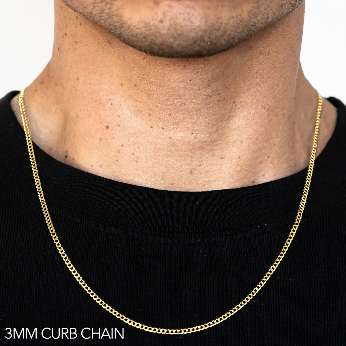 14K 3MM YELLOW GOLD SOLID CURB 22" CHAIN NECKLACE (AVAILABLE IN LENGTHS 7" - 30")