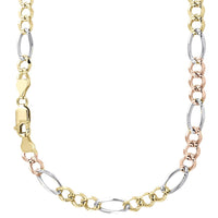 14K 6MM TRICOLOR GOLD SOLID FIGARO 20" CHAIN NECKLACE (AVAILABLE IN LENGTHS 7" - 30")