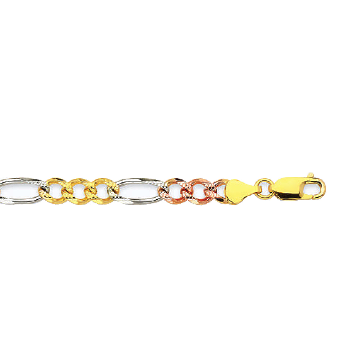 14K 6MM TRICOLOR GOLD SOLID FIGARO 30" CHAIN NECKLACE (AVAILABLE IN LENGTHS 7" - 30")