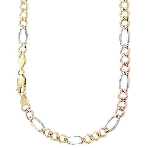 14K TRICOLOR GOLD HOLLOW FIGARO CHAIN