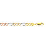 14K 5MM TRICOLOR GOLD HOLLOW FIGARO 24" CHAIN NECKLACE (AVAILABLE IN LENGTHS 7" - 30")