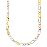 14K 4.5MM TRICOLOR GOLD HOLLOW FIGARO 30" CHAIN NECKLACE (AVAILABLE IN LENGTHS 7" - 30")