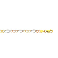 14K 4.5MM TRICOLOR GOLD HOLLOW FIGARO 18" CHAIN NECKLACE (AVAILABLE IN LENGTHS 7" - 30")